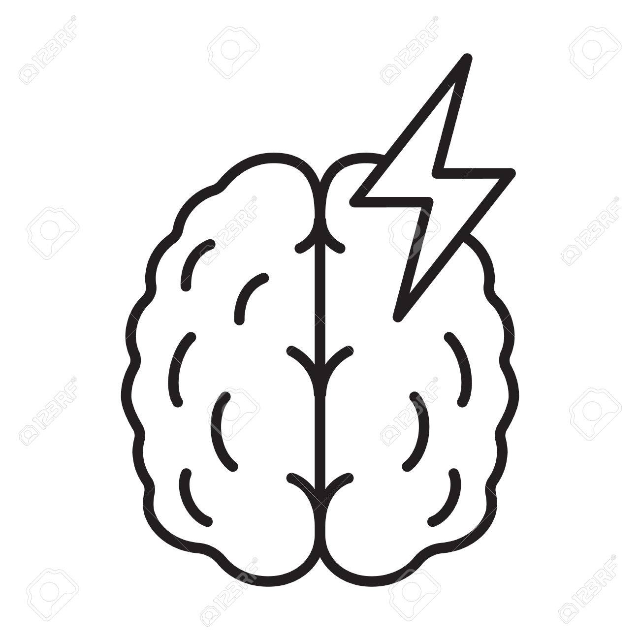 Stroke linear icon. Thin line illustration. Human brain with lightning. Cerebral hemorrhage contour symbol. Vector isolated outline drawing